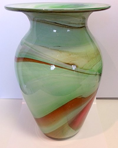 Vase Bodenvase farbige Glasvase grün weiss braun marmorierte dekorative Kristallglas Blumenvase mit grosser Öffnung mundgeblasen Höhe 24 cm Oberstdorfer Glashütte