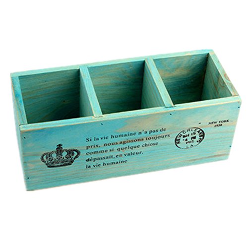 Retro Stifteköcher 3 Fächer-Box Stifte Organizer Büro Halterung Fernbedienung Blumentopf aus Holz künstlerischen Multifunktionsgerät für Sukkulenten Pflanzen Set Pinsel Make