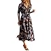 Produktbild Damen Floral Print V-Ausschnitt Blusenkleid 3/4-Ärmel Hemdkleid Button Down AbendkleidMit Abendkleid Mit Gürtel Sommerkleid Strand Blumen Kleider
