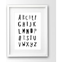 Kinderzimmer Poster ungerahmt, Alphabet, schwarz weiß Abc