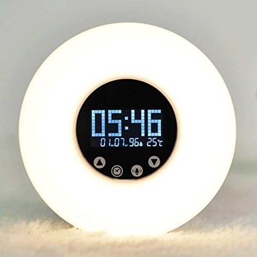 Newest Wake Up Light,Digital Led Display time,Date Humidity,Temperature Clock RGB White Adjustable 7 Color Changing Touch Display Circular Modern Wake Up Table Lamp Light