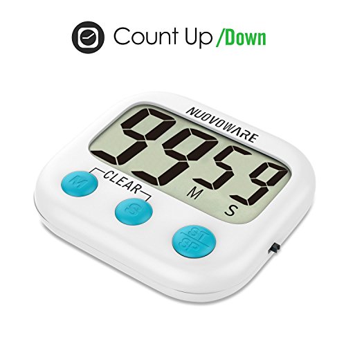 Nuovoware Digitaler Küchentimer, Küchen Alarm Timer Kochentimer Uhren mit Großem LCD Display und magnetischen Rückseite für Kochen Backen, Stoppuhr und Countdown, Weiß - 4
