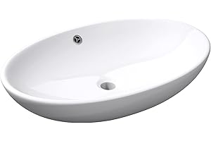 Mai & Mai Lavabo sobre Encimera 63x41x15cm Lavabo Ovalada de Cerámica Blanco con Orificio para Grifería con Rebosadero BR306