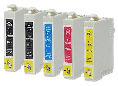 5 Druckerpatronen kompatibel zu Epson T0715 (2x Schwarz, 1x Cyan, 1x Magenta, 1x Gelb) passend für Epson Stylus D-120 D-78 D-92 DX-4000 DX-4050 DX-4400 DX-4450 DX-5000 DX-5050 DX-5500 DX-6000 DX-6050 DX-7000-F DX-7400 DX-7450 DX-8400 DX-8450 DX-9200 DX-9400-F Office-B-40-W Office-BX-300-F Office-BX-310-FN Office-BX-510-W Office-BX-600-FW Office-BX-610-FW S-20 S-21