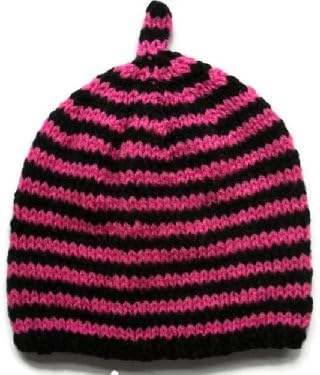 Baby Hat, Hand Knitted Pink Stripe Hat (0-6 month 13-15 inches)