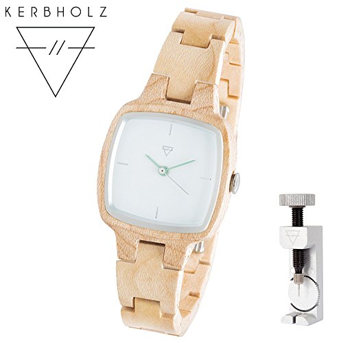 KERBHOLZ® Greta | handgefertigte Armbanduhr aus edlem Ahornholz | Exklusives Bundle | mit Fachwerkzeug zum Kürzen und Verlängern des Gliederarmbandes | Beige Edelstahl (Maple) KERBHOLZ® Greta | handgefertigte Armbanduhr aus edlem Ahornholz | Exklusives Bundle | mit Fachwerkzeug zum Kürzen und Verlängern des Gliederarmbandes | Beige Edelstahl (Maple)