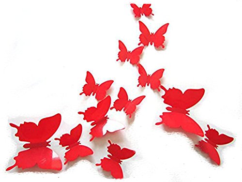 Hosaire 12 Stücke Aufkleber 3D PVC Schmetterling-Wandsticker DIY Wand-Dekoration Babyroom Dekoration(Rosa) - 6