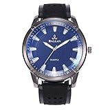 AchidistviQ-Unisex-Armbanduhr, großes rundes Zifferblatt, analoges Kunstleder, Quarz-Armband, Geschenk für Paare, Blau/Schwarz