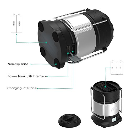 HiHiLL LED Campinglampe aufladbar Wasserdicht 360°Ausleuchtung mit USB Output, Zeltleuchte Notfallleuchte Aussenleuchte für Camping, Wandern, Notfall Outdoor [Energieklasse A+] - 3