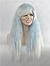 THZ Curly Heat resist Soft -touch Hair Bangs Women's Mixed Blue and White Cosplay Wigs