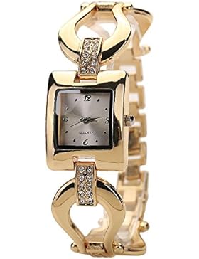 Sanwood Frauen Goldenen Armband Strassstein Square Kleid Armbanduhr