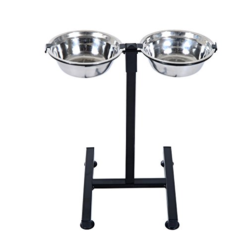 Pawhut Pet Feeder Stainless Steel 2 Dog Feeding Bowls Height