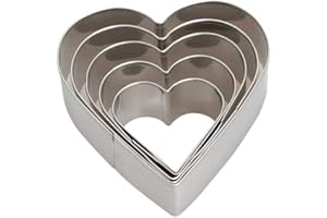 Selecto Bake 5 Pieces of Heart Cutters Set Stainless Steel Cookie Stamps Sandwich Cutter Fondant Cake Mould Biscuit Press