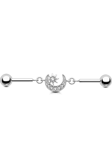 Piercing Industriel Acier Chirurgical 14G 38mm - Lot De 3 Avec Motivs Cœur, Fleur, Flèche