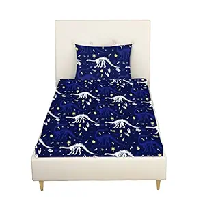 Hopcara Cute Dinosaur Skeleton Printed Velvet King Size Double Bedsheet with 2 Pillow Covers
