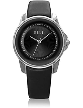 ELLE Time - Damenuhr - DOME RADIANT - silber, Lederband schwarz
