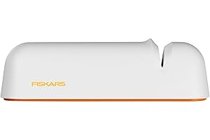 Fiskars Aiguiseur pour couteaux à lame lisse en acier, Pierre à aiguiser en céramique, Functional Form, Roll-Sharp, Blanc/Orange, 1014214