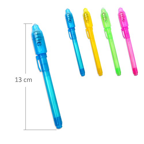 12er Pack Geheimstifte mit UV Licht Geheimstift 4-fach sortiert unsichtbar schreiben Geheime Nachrichten UV Lampe Tombola Schulbedarf Mitgebsel Kindergeburtstag - 2