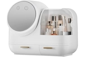 Acesunny Organizer per cosmetici a LED con specchio, beauty box con luce e coperchio antipolvere, ricaricabile tramite USB, colore bianco