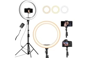 YOHOOLYO Ringlicht mit Stativ 12 Zoll Selfie Licht mit 163cm Aluminium-Dreibein 3 Lichtfarben und 10 Helligkeitsstufen fur Tiktok Selfie/YouTube Video/Make-up/Fotografie/Vlog