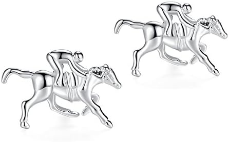 Hanana Horse Racing Cufflinks for Men Shirt,Stainless Steel,Race Horse &amp; Jockey for Father's Day ,Christmas Gift(Silver)