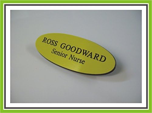 YELLOW/BLACK MAGNETIC OVAL ENGRAVED OFFICE STAFF NAME BADGE BY ENGRAVING WORLD