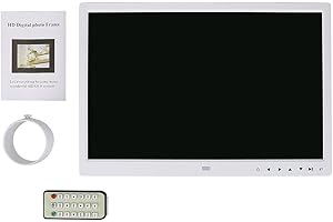 Acouto Cadre Photo numérique, Cadre Photo numérique de 15 Pouces à écran Large Ultra-Plat 1280 * 800 HD avec Touche Tactile pour visionner de la Musique avec Un Lecteur vidéo, avec télécommande(白色)