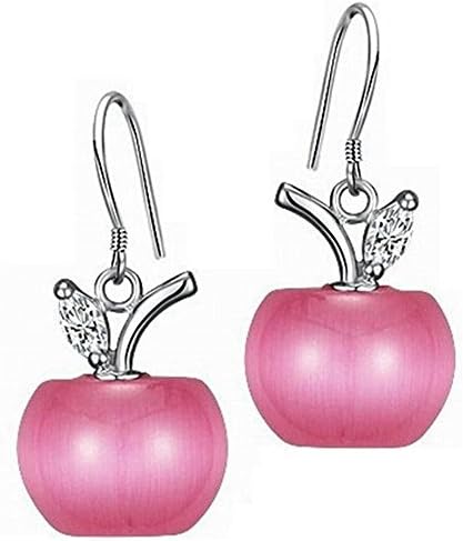 Pink Apple Cat Eye Stone 925 Sterling Silver Opal Hook Earrings for Women