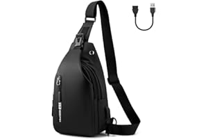 Aucuu Zaino Monospalla Uomo, Borsello Tracolla da Uomo, Sling Bag Impermeabile per Lavoro Sportivo/Treeking/Ciclismo/Viggio(includere 1 Cavo USB)