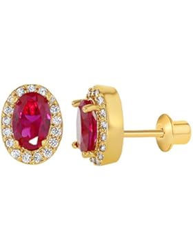 In Season Jewelry Mädchen - Schraubverschluss Ohrringe Oval 18k Vergoldet Rosa Klarer Kristall
