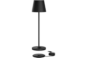 K-Bright lampada da tavolo ricaricabile in alluminio | 240LM | 3000K luce bianca calda Lampada da scrivania senza fili | interni/esterni Lampada da tavolo con base di ricarica a contatto (nero)