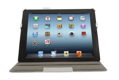iPad 4 Hülle & iPad 3 Hülle | Smart Cover aufstellbar | Handschlaufe & Stylus-Halterung Luxus Leder für Apple Tablet 9 7 Zoll | Original Adento Marken-Design | Weiß - 2