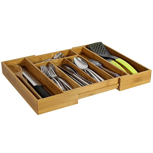Besteckkasten Holz ausziehbar für Schubladen 30-45cm Bambus Einsatz variabel