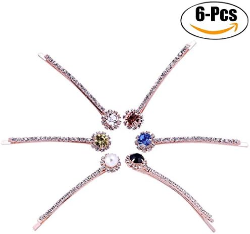 6Pcs Set Rhinestone Sun Fower Hair Pins, Shiny Crystal Hair Clip Hairpin Ornament Headdress for Women Girls