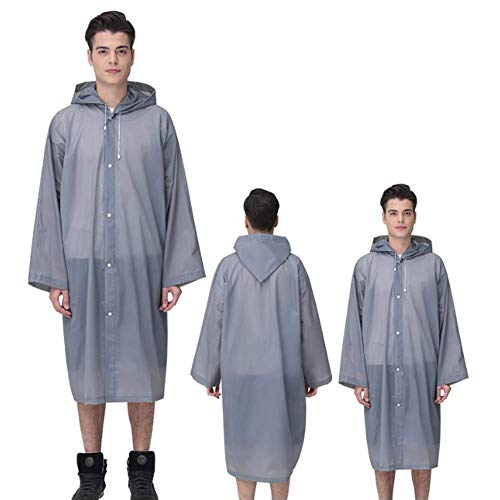 Pioggia Poncho Impermeabile, EVA Poncho Antipioggia con Cappucci e Maniche, Trasparenti Riutilizzabili Poncho Portatile Impermeabile Cappotto da Pioggia per Bici, Hiking, Campeggio (Grigio, 145*68CM)