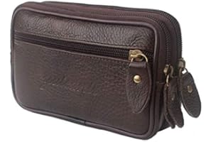 Hebetag Sac de boucles de ceinture en cuir pour homme Étanche Portefeuille pour téléphone portable Pochette Poche pour monnaie étui à cigarettes, Café