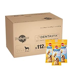 Pedigree – Barritas DentaSix para perros, 4x4x(7pc/270gr)= 4,32 kg .112 ud diaria para higiene oral