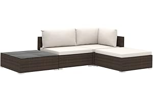 vidaXL Set Divani da Giardino 4 pz con Cuscini Foderati Lavabili Modulare Leggero Elegante Arredi da Esterno in Polyrattan Marrone Telaio in Acciaio