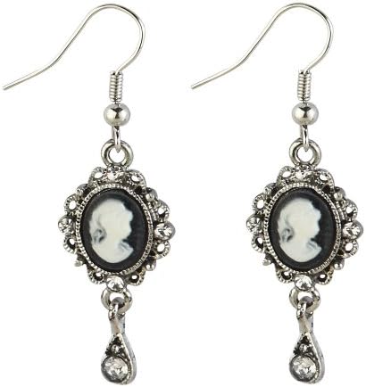 Petite Black &amp; White Cameo Drop Crystal Earrings on Joe Cool Card - measure 45mm Long