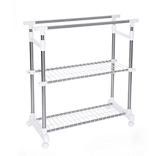 Songmics Kleiderständer mit 2 Schuhablage Verstellbar 95-172 cm, Edelstahl plattierte Rohre LLR03W - 7