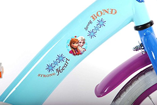 Girl bicycle Disney Frozen 16 inch 4 5 6 years old with removable training wheels, doll seat and basket blue