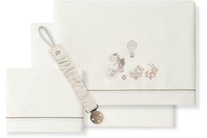 INTERBABY Sábanas cuna Jirafa Bicicleta beige con chupetero muselina