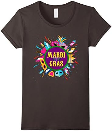 Women's Colorful Carnival Masks Mardi Gras T-Shirt Large Asphalt