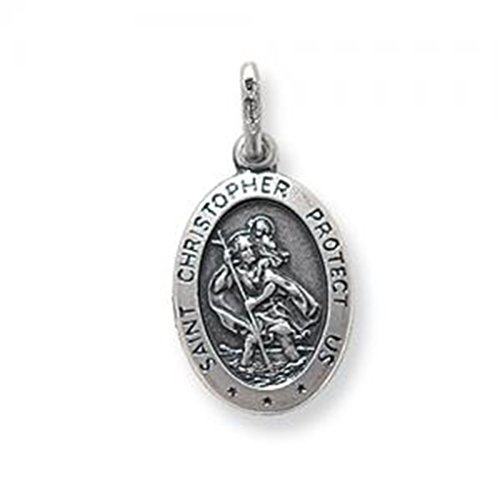 Kinder Anhänger, Sterling-Silber 925 oxidiert Protect Us Anhänger Heiliger Christopherus Panzerkette Halskette
