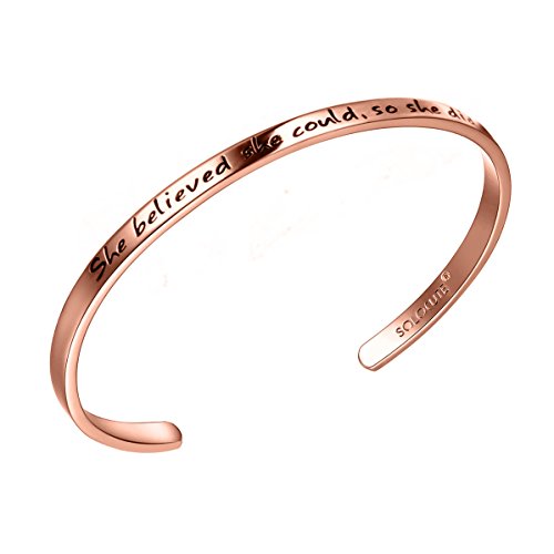 SOLOCUTE Pulsera Mujer de Grabado "She believed she could So she did" Joyería Oro Rosa