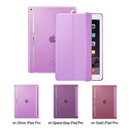 iPad Pro 12.9 (2015 Moell) Hülle, ESR® Auto Schlaf/Aufwachenen Funktion PU Ledertasche mit Translucent Rücken Abdeckung (Silikon Rahmen + Hart PC Zurück) mit Kühlloch Schutzhülle für iPad Pro 12.9 (Lila) - 2