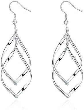 DeLove Angel Silver Plated Elegant Jewellery - Double Leaves Long Earrings - Antique Dangle Piercing Hook Earrings - For Girls, Fashion Ladies