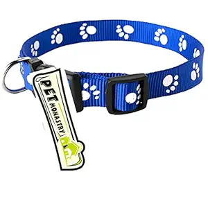 Pet Monastry? Nylon Made Adjustable Paw Print Design Cute Small Dogs & Puppy Collar for Mini Dogs & Cat Collar - Blue (Size-15mm)