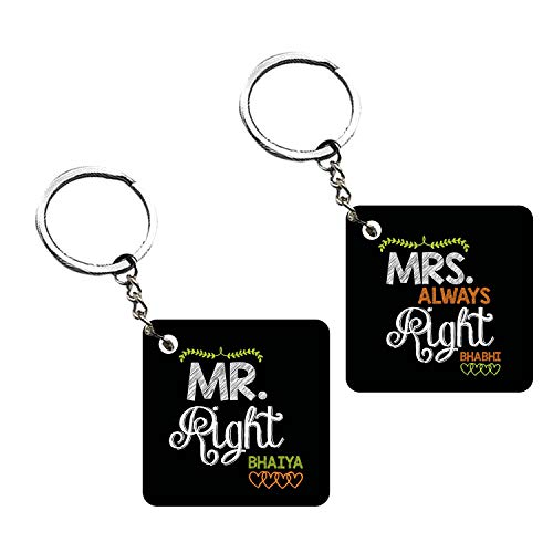 Funky Store Mr. Right Mrs. Always Right Bhaiya Bhabhi Theam Couple Wooden Keychains As Anniversary Gifts for Brother Bhabhi Combo