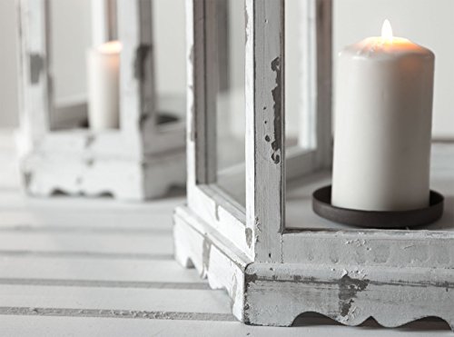 Laternen aus Holz 6eckig Windlicht Kerzenhalter Shabby Chic Auswahl (Weiß) - 3